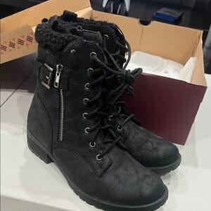 Skechers Black Moto Boots with Buckle Detail